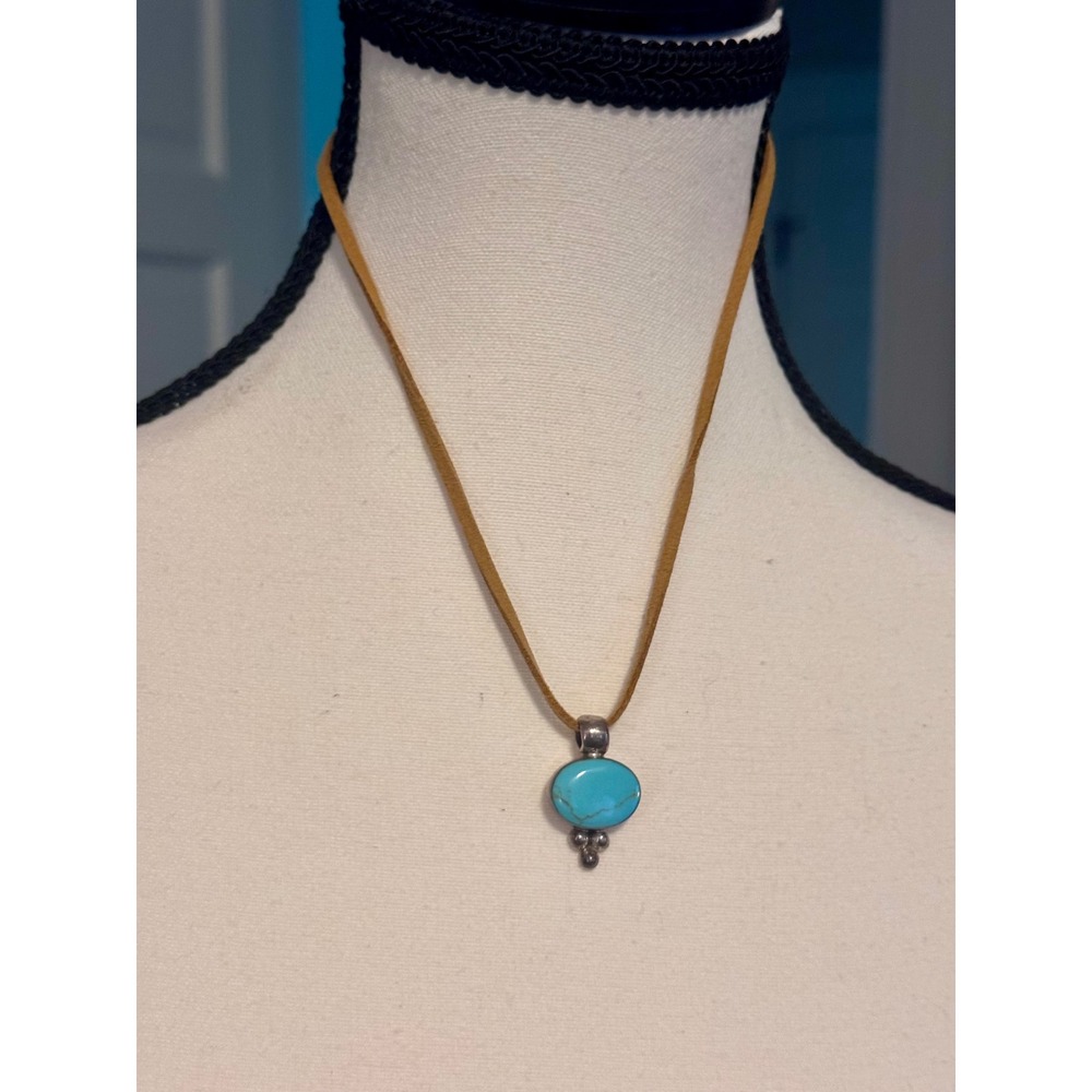 Vintage ATI Mexico 925 Sterling Silver Blue Howlite Pendant Necklace Cord - Picture 3 of 8